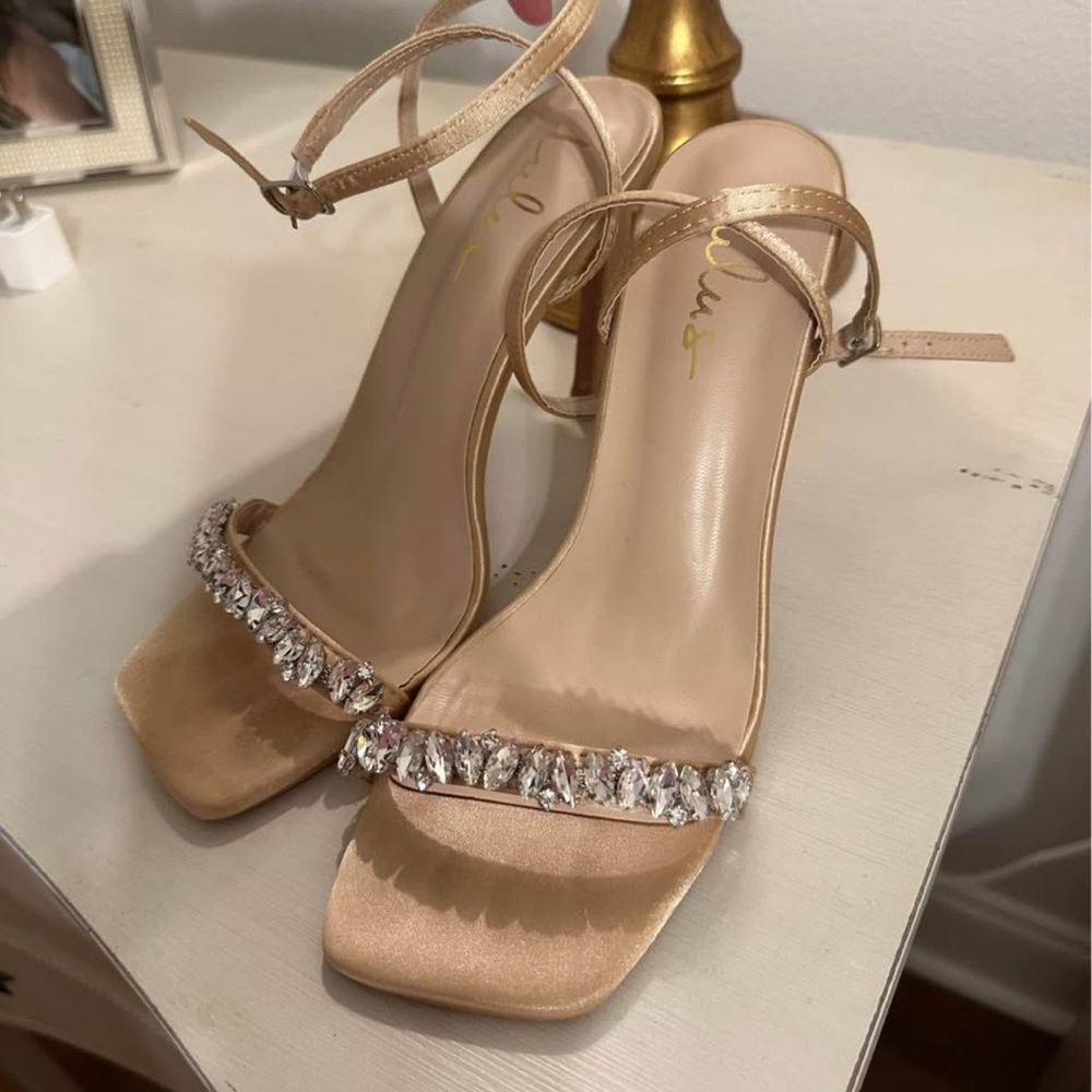 Lulus’s Champagne Heels with Crystals